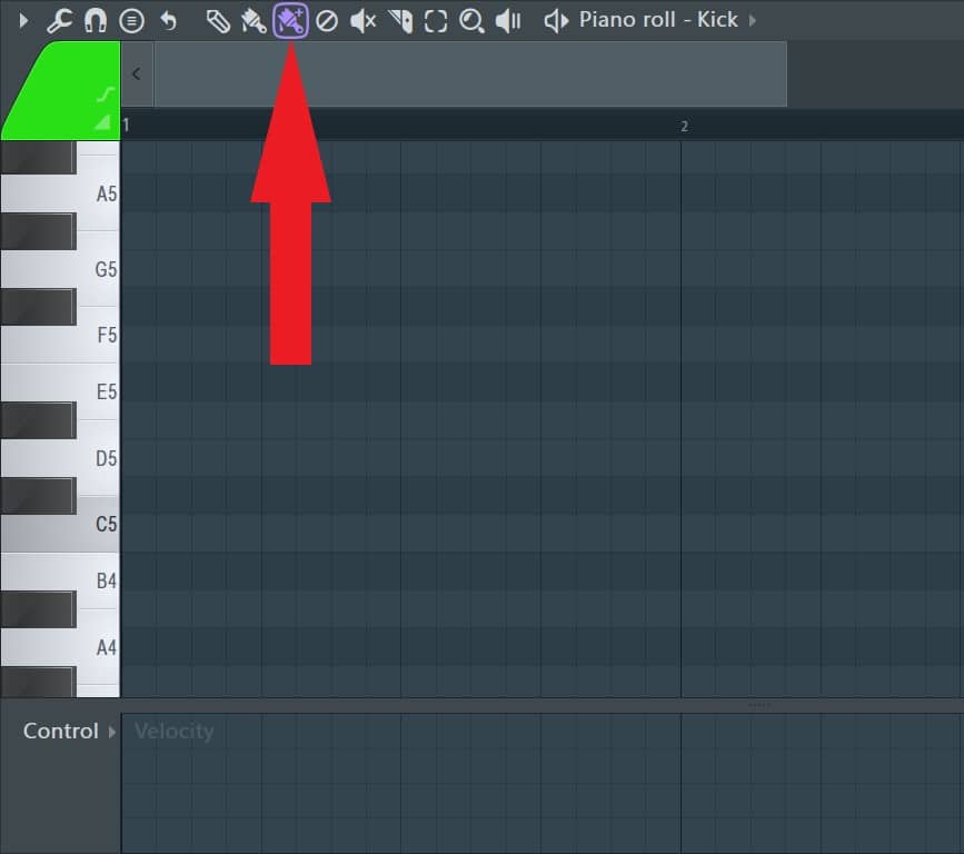 'Paint in Drum Sequencer Mode' icon piano roll