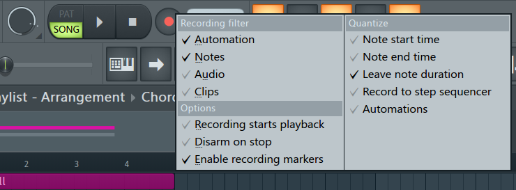 recording filter options FL Studio