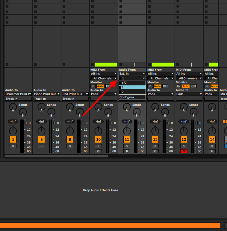 select audio channel on audio track ableton