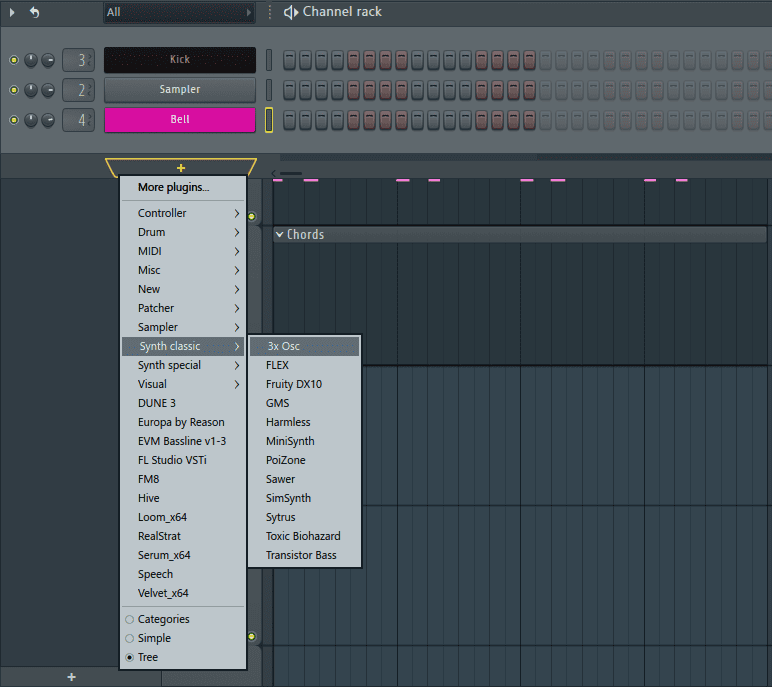 select new channel to add FL Studio