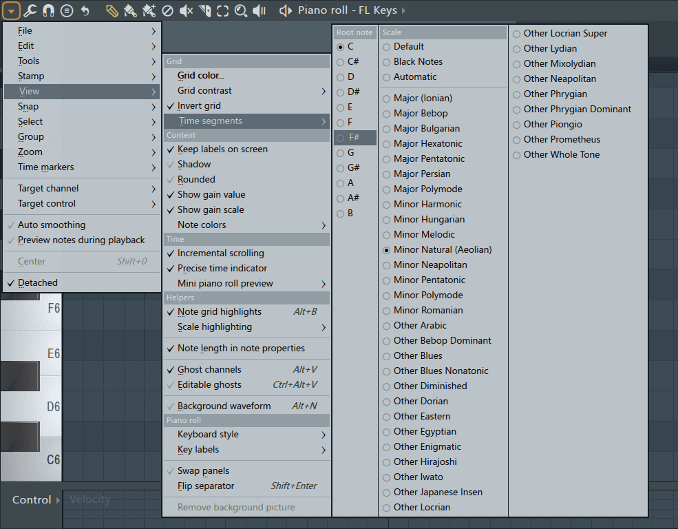 time segments fl studio piano roll scale highlighting note selection