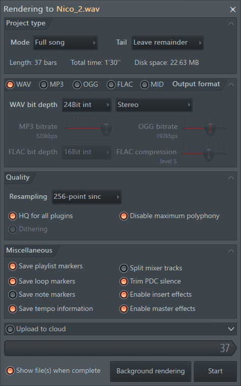 export settings window FL Studio