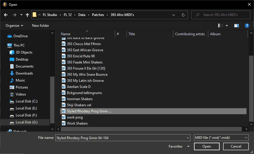 locate MIDI file to import