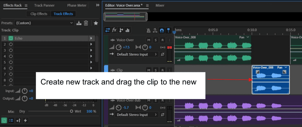 clip to new track adobe audition