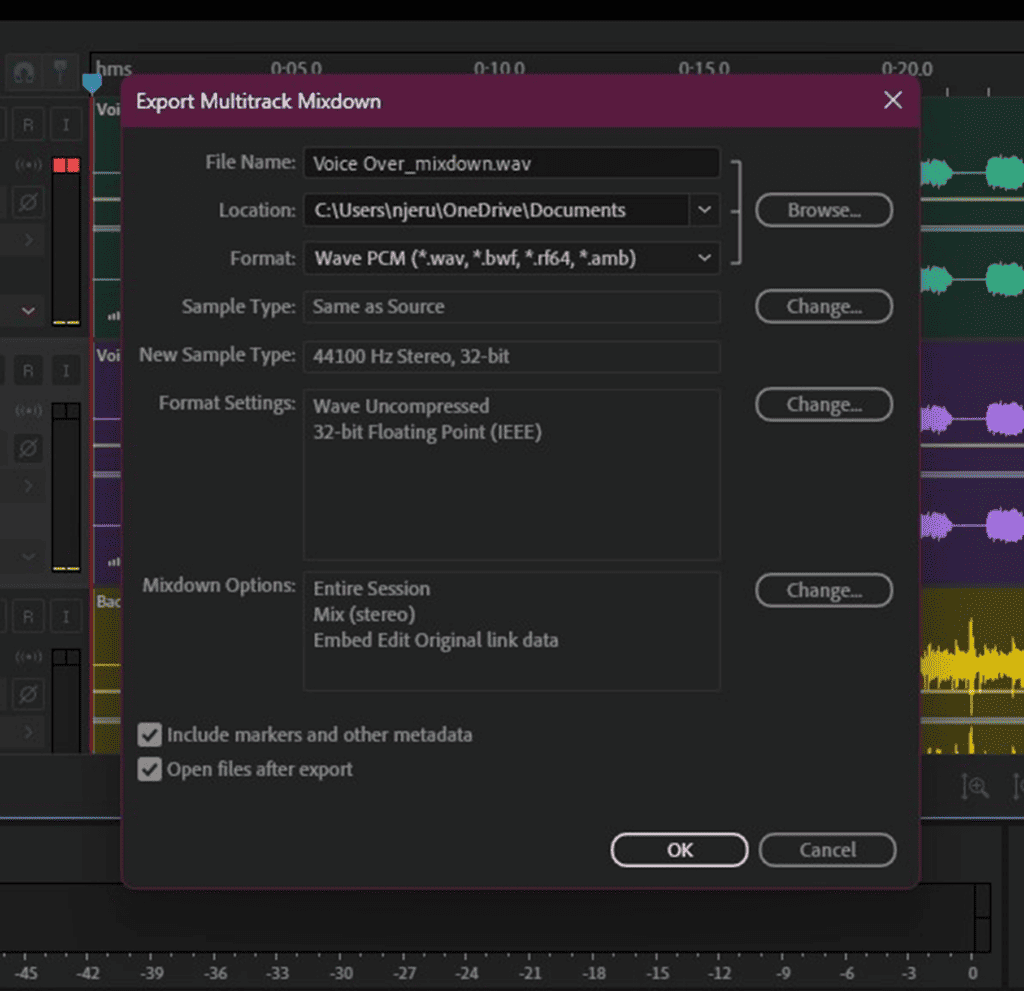 export multitrack mixdown adobe audition