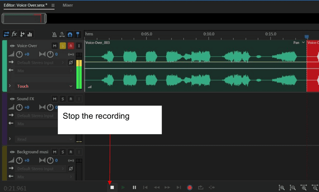 stop recording session adobe audition