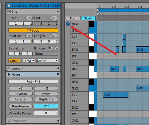 activate the MIDI editor preview ableton