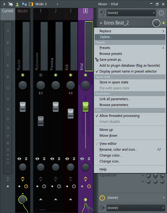 delete effects in mixer FL Studio