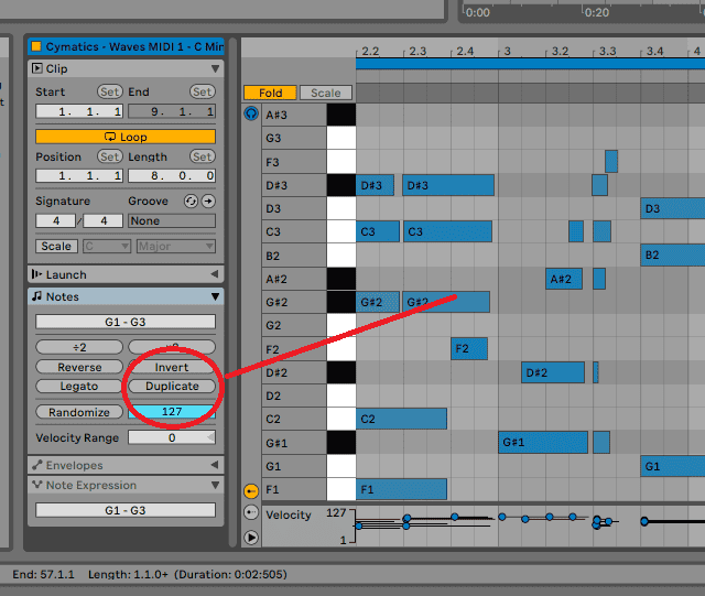 duplicate button on the clip editor Ableton