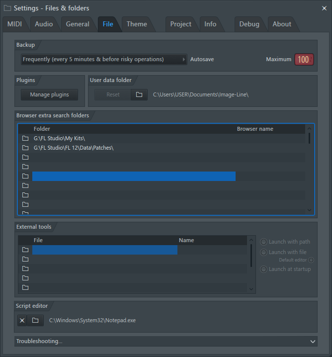 files & folder settings FL Studio