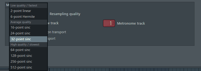 mixer resampling quality options FL Studio