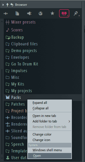 open packs in browser FL Studio