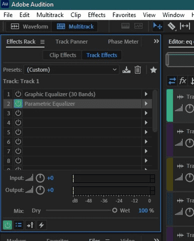 power button for qualizer and effects adobe audition
